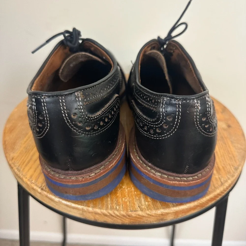 Allen Edmonds Strandmok US 8.5 E Black Blue Bottom Danite Wingtip Dress Shoes